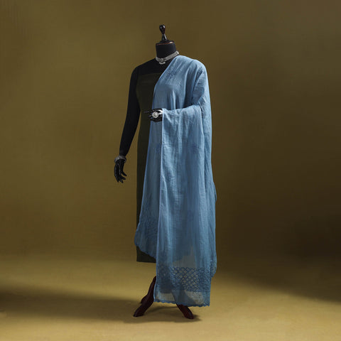 Blue - kota doria cotton hand embroidered lucknowi