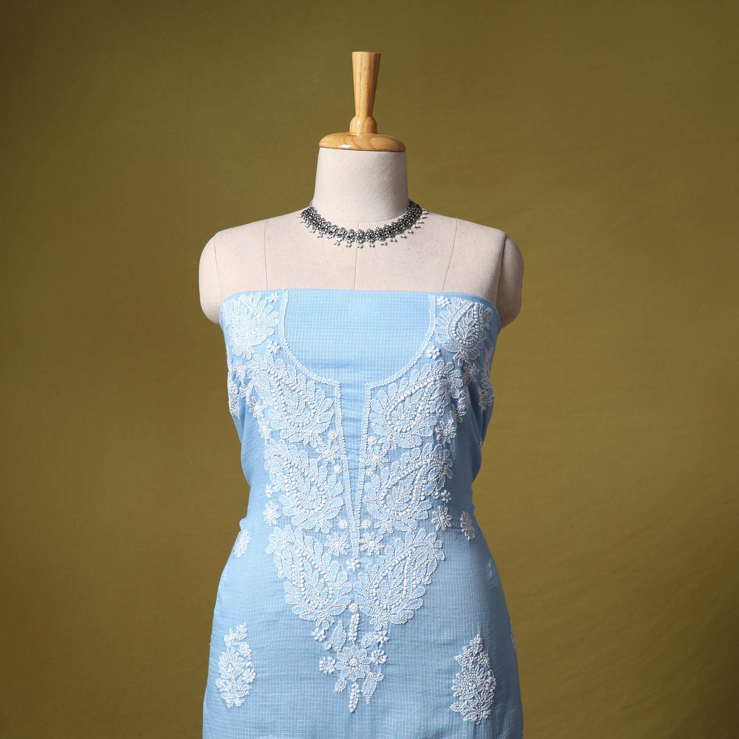 Blue - kota doria cotton lucknow chikankari 2pc unstitched