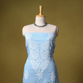 Blue - kota doria cotton lucknow chikankari 2pc unstitched