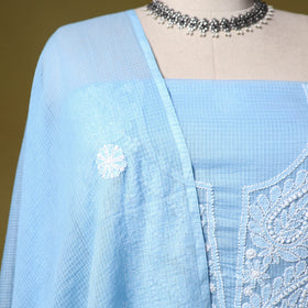 Blue - kota doria cotton lucknow chikankari 2pc unstitched