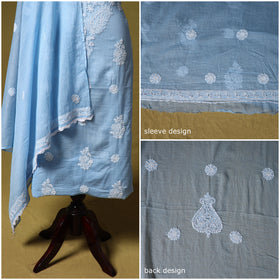 Blue - kota doria cotton lucknow chikankari 2pc unstitched