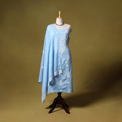 Blue - kota doria cotton lucknow chikankari 2pc unstitched