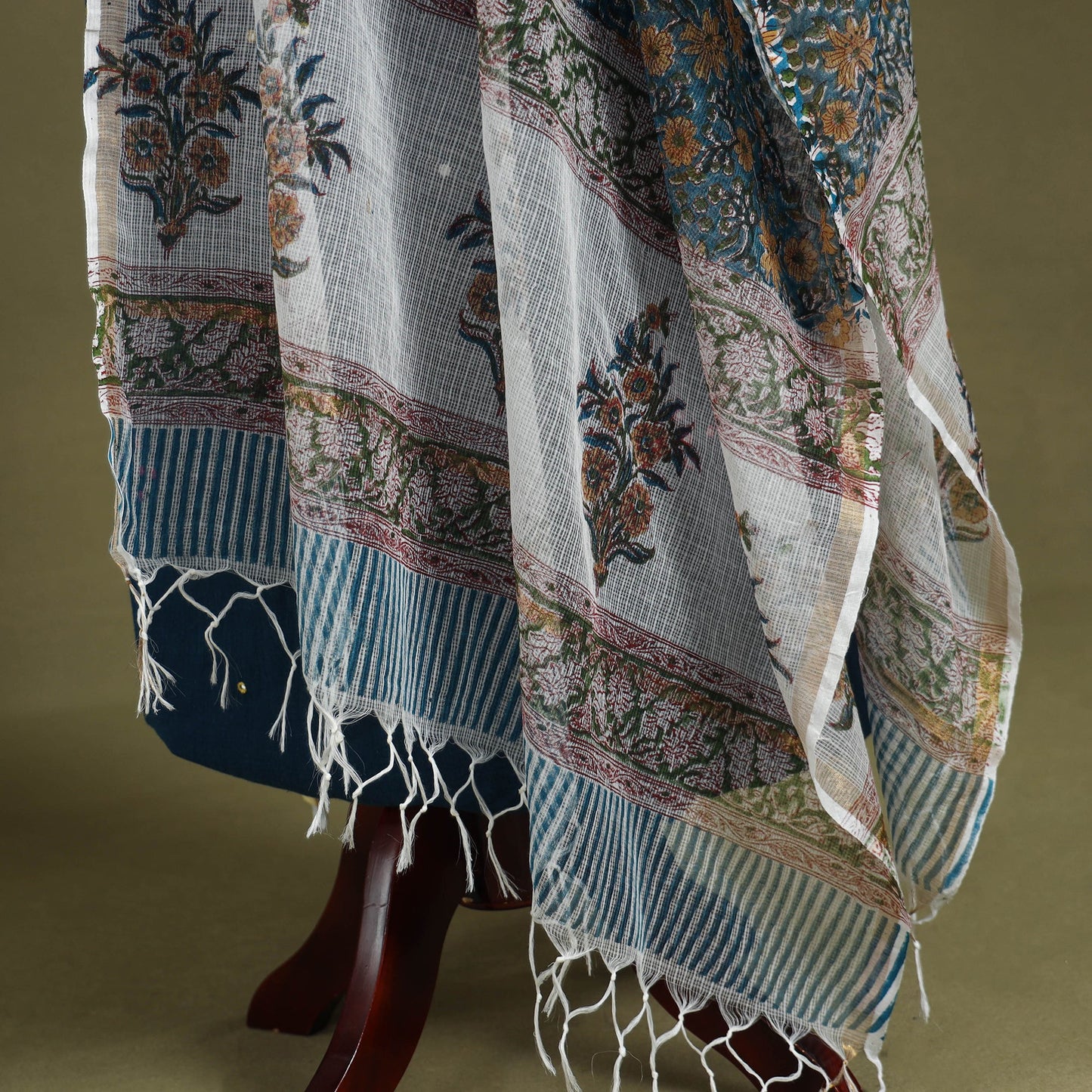 Blue - kota doria cotton sanganeri floral dupatta 26