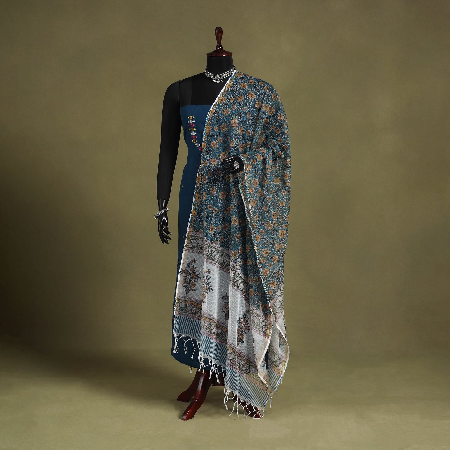 Blue - kota doria cotton sanganeri floral dupatta 26