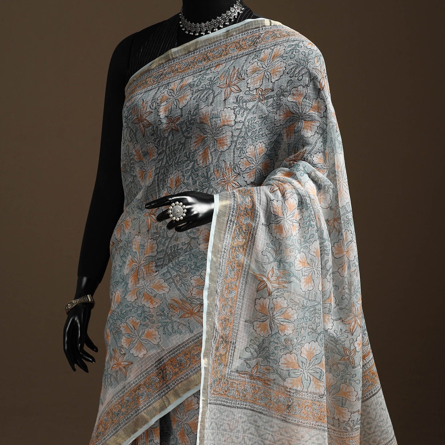 Blue - kota doria cotton sanganeri saree 11 - handcrafted