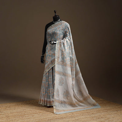 Blue - kota doria cotton sanganeri saree 11 - handcrafted