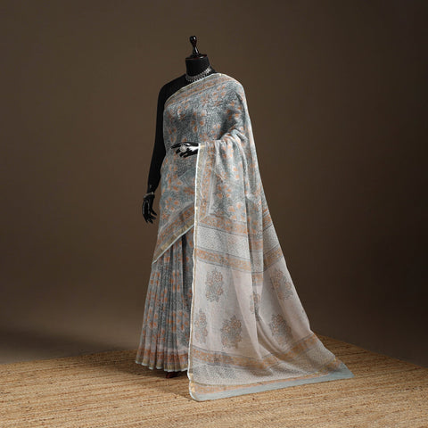 Blue - kota doria cotton sanganeri saree 11 - handcrafted