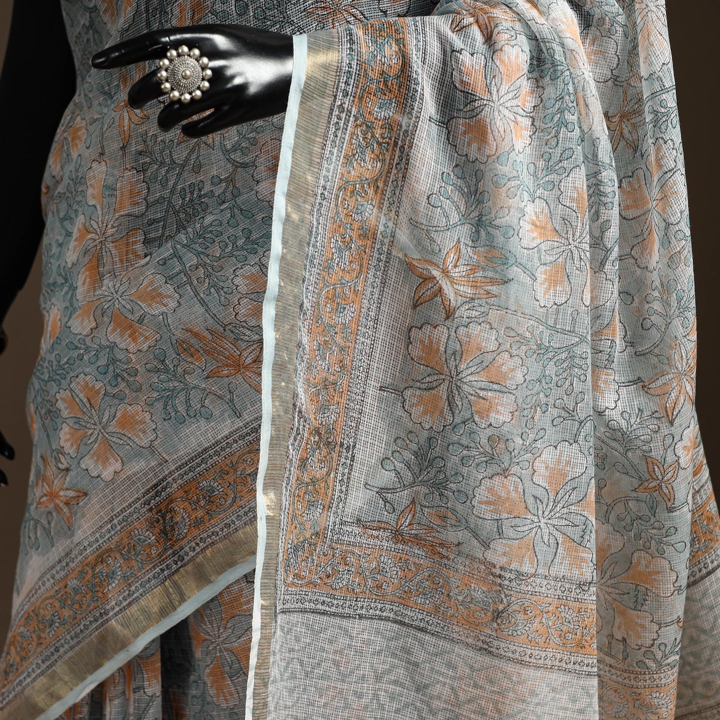 Blue - kota doria cotton sanganeri saree 11 - handcrafted