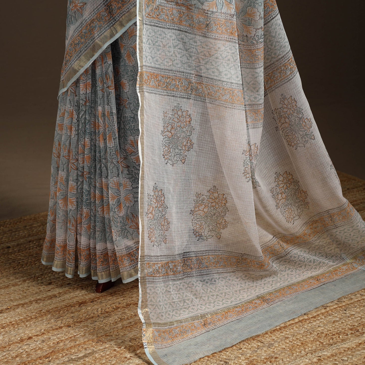 Blue - kota doria cotton sanganeri saree 11 - handcrafted