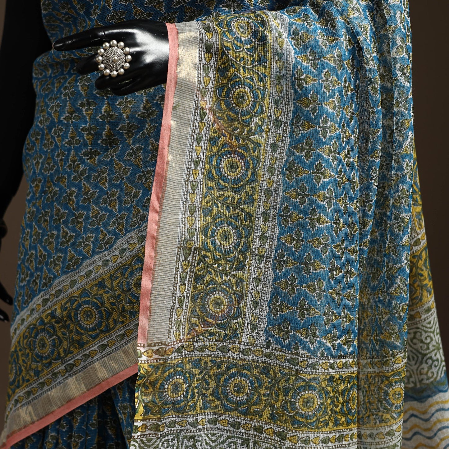 Blue - kota doria cotton sanganeri saree 13 - handcrafted