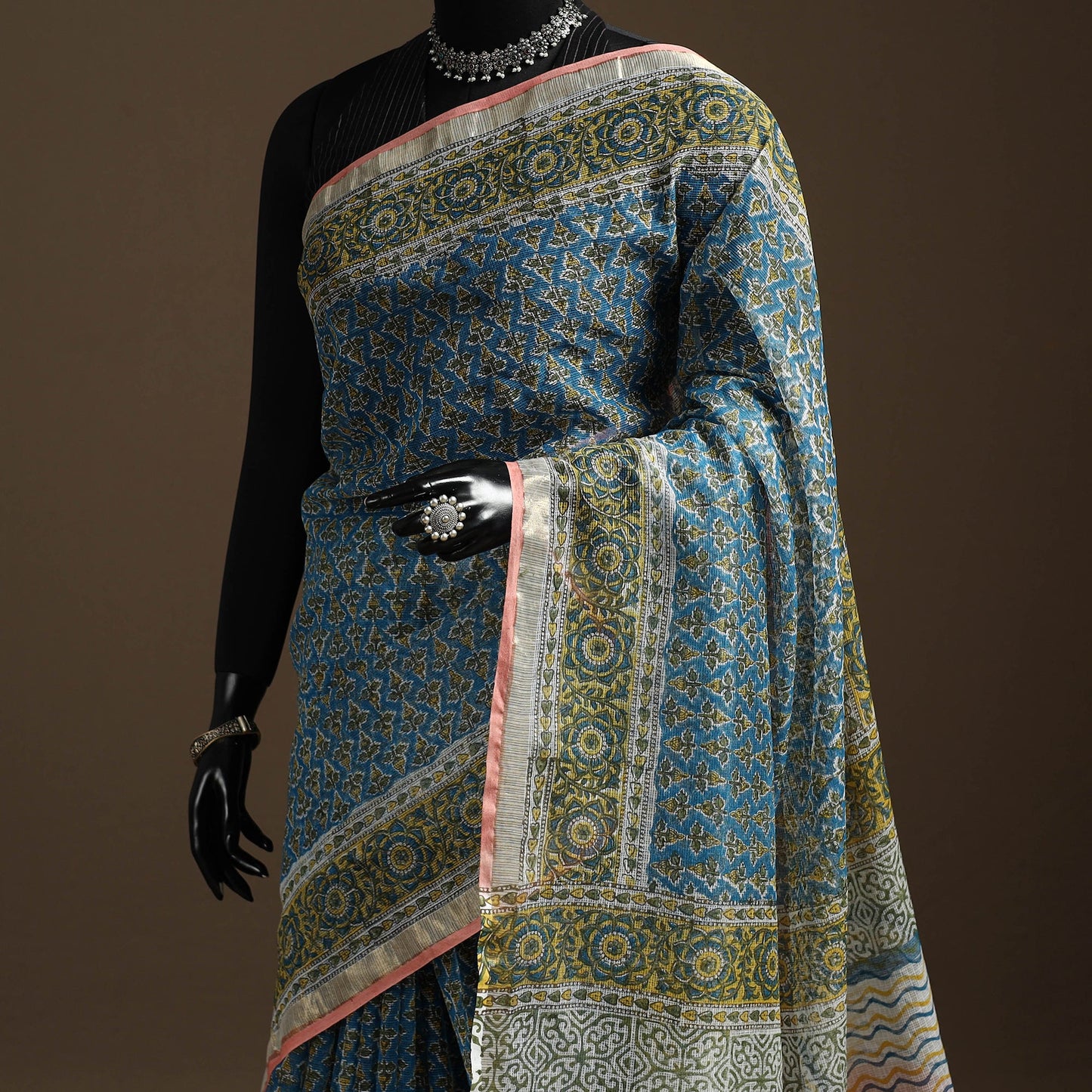 Blue - kota doria cotton sanganeri saree 13 - handcrafted
