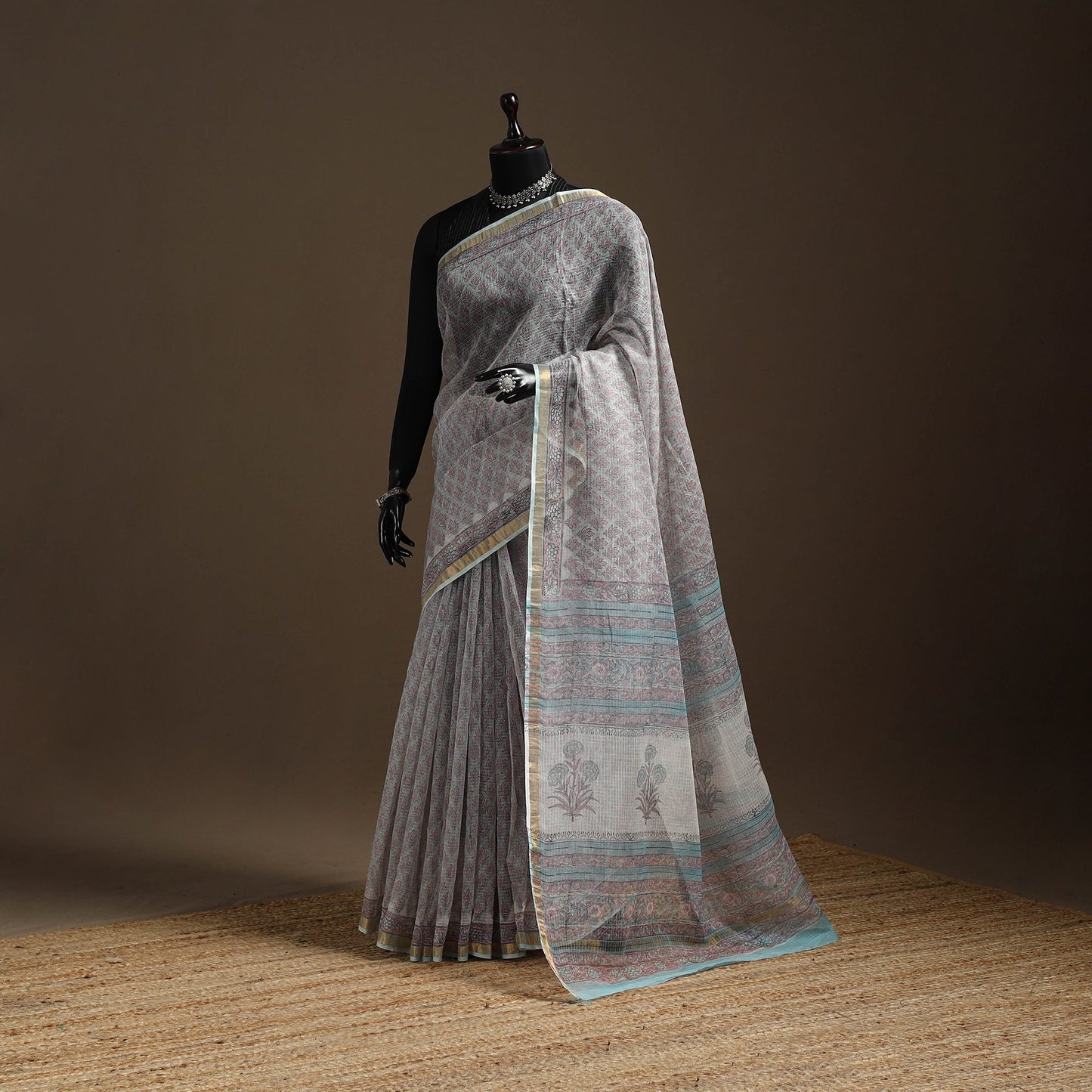 Blue - kota doria cotton sanganeri saree 21 - handcrafted