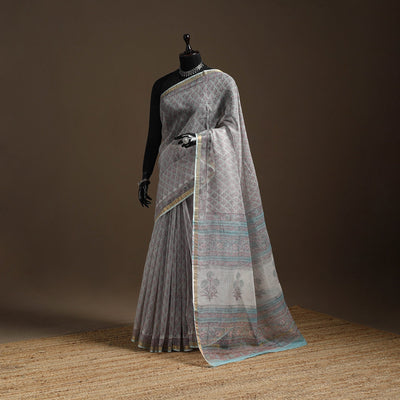 Blue - kota doria cotton sanganeri saree 21 - handcrafted