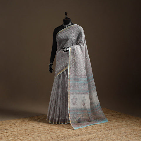 Blue - kota doria cotton sanganeri saree 21 - handcrafted