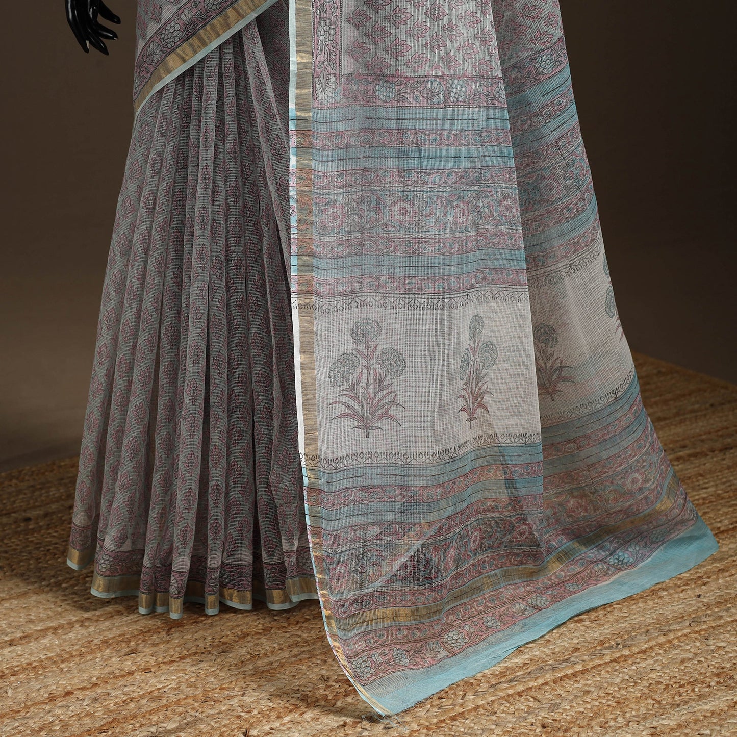 Blue - kota doria cotton sanganeri saree 21 - handcrafted