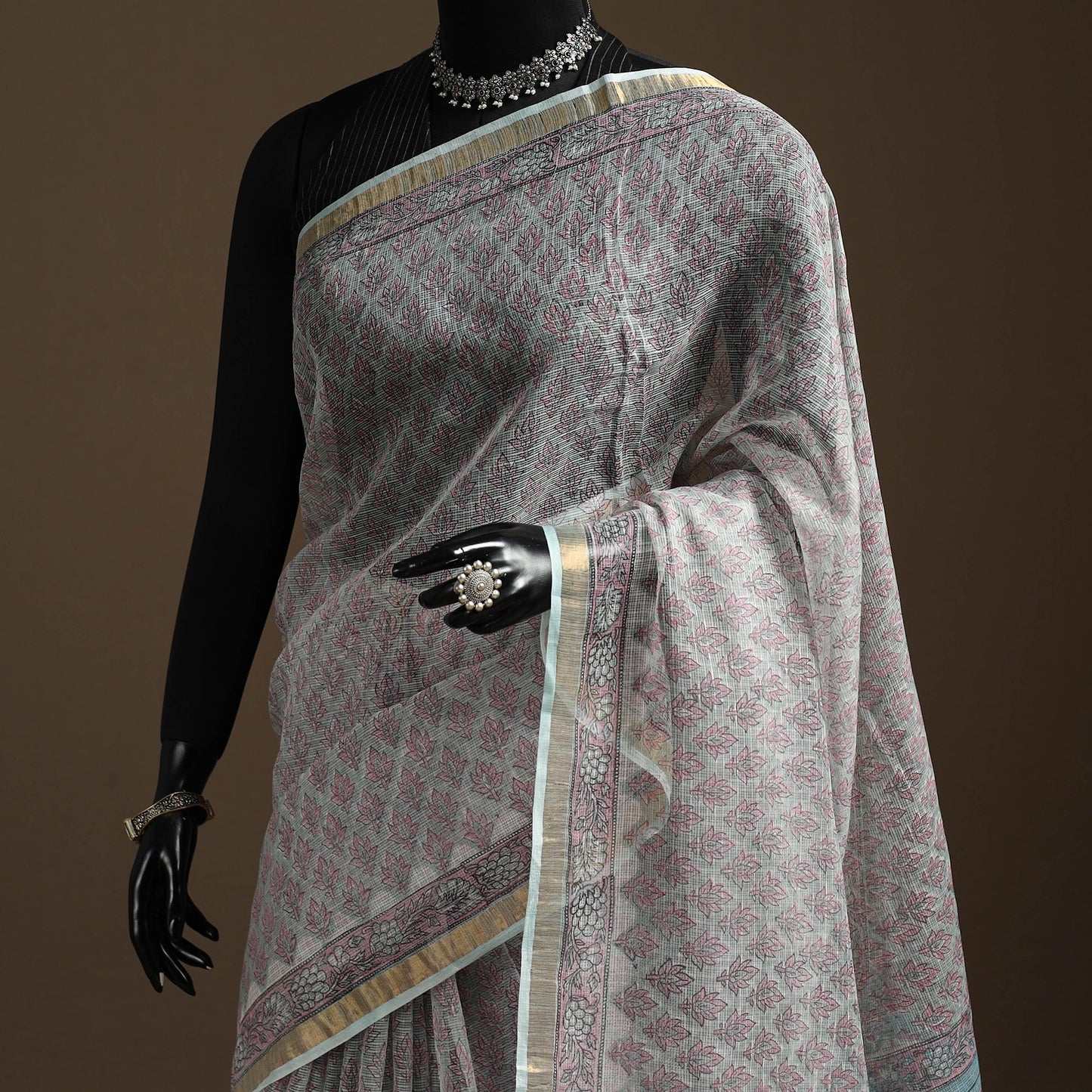 Blue - kota doria cotton sanganeri saree 21 - handcrafted