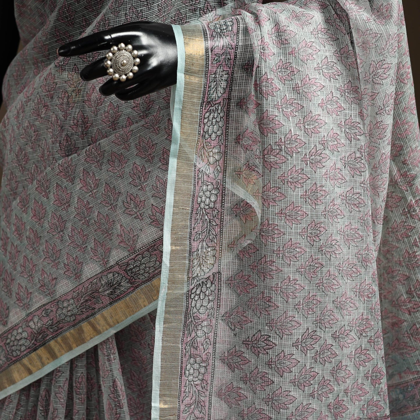 Blue - kota doria cotton sanganeri saree 21 - handcrafted