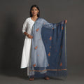 Blue - kota doria silk cotton kashida embroidery dupatta 47