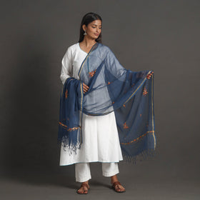 Blue - kota doria silk cotton kashida embroidery dupatta 47