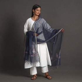 Blue Kota Doria Silk Cotton Kashida Embroidery Dupatta Online