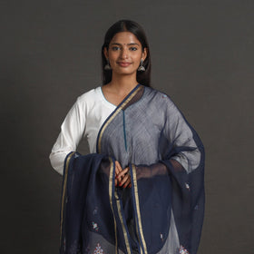 Blue Kota Doria Silk Cotton Kashida Embroidery Dupatta Online