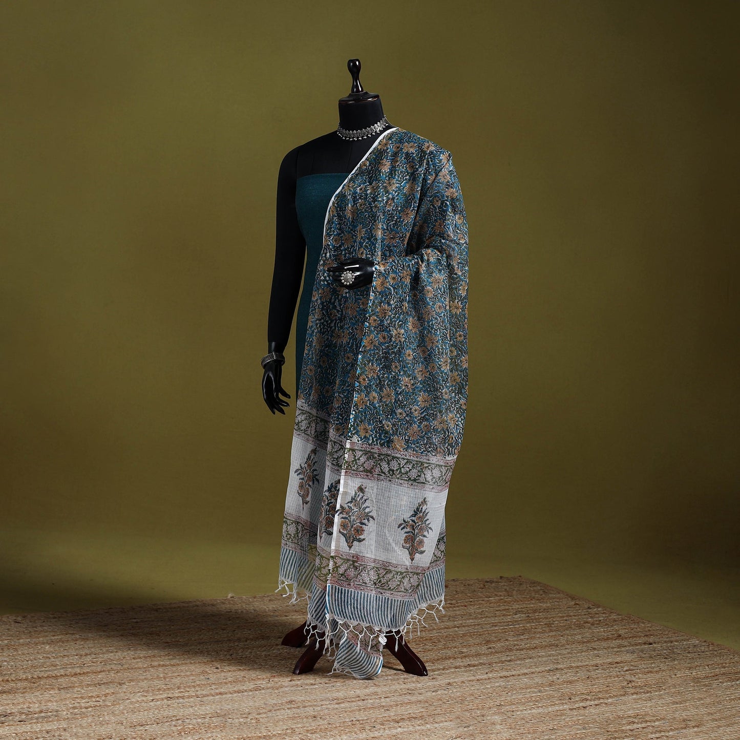 Kota doria silk cotton sanganeri floral dupatta 52