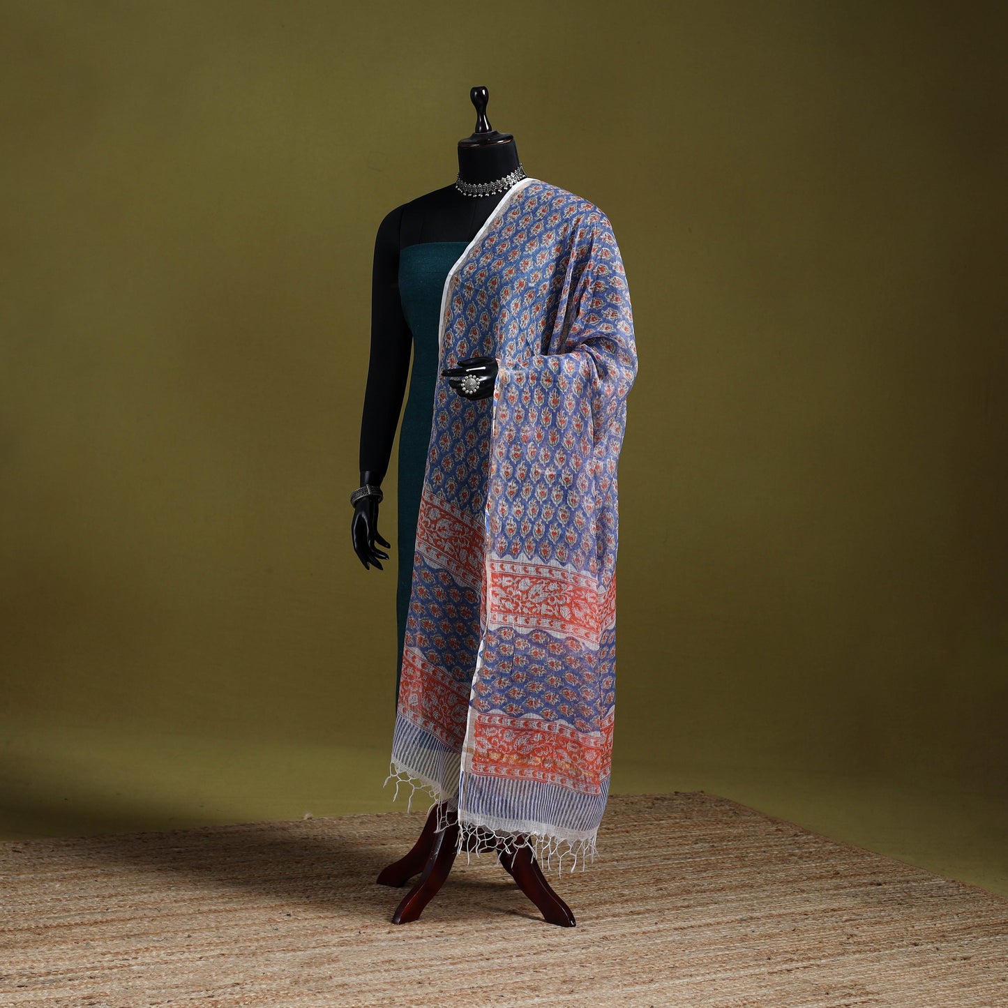 Kota doria silk cotton sanganeri floral dupatta 54