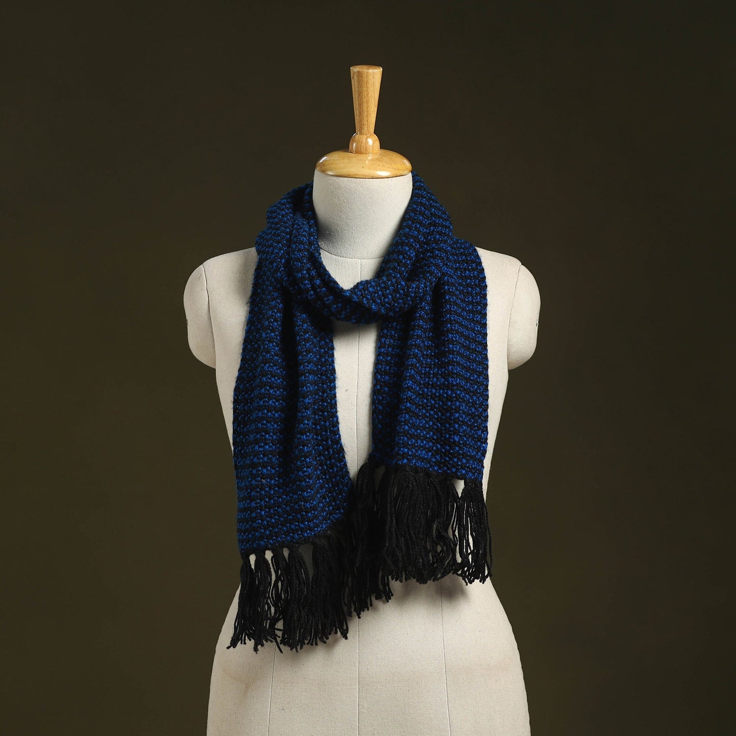 Blue - kumaun hand knitted woollen muffler 26 - handcrafted