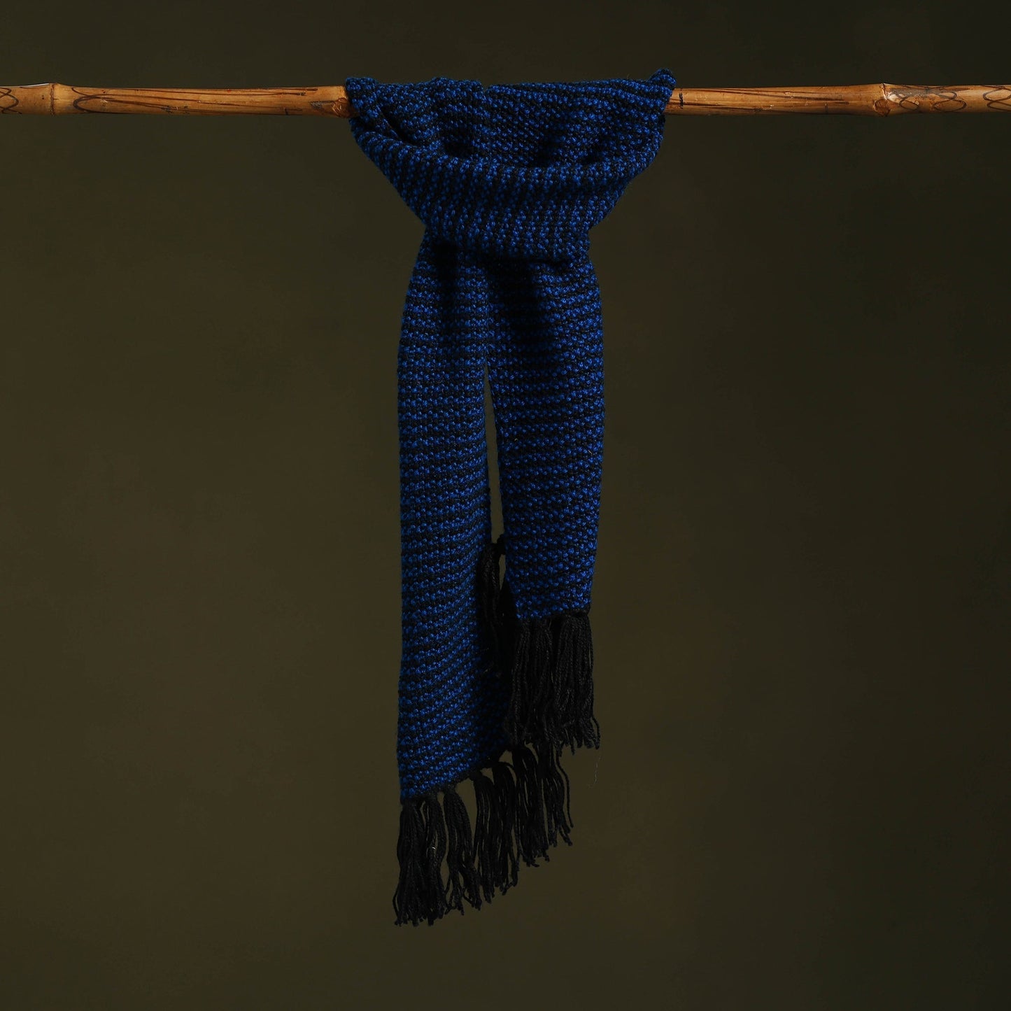 Blue - kumaun hand knitted woollen muffler 26 - handcrafted