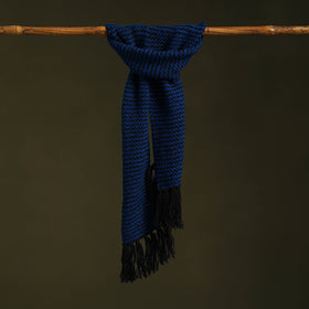 Blue - kumaun hand knitted woollen muffler 26 - handcrafted