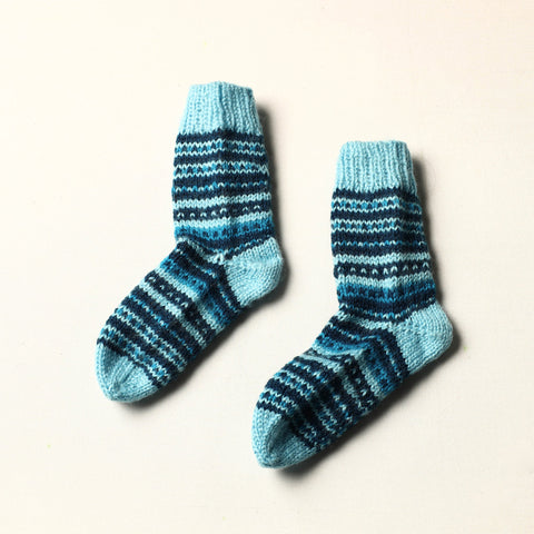  Blue Kumaun Hand Knitted Woolen Socks - Kids