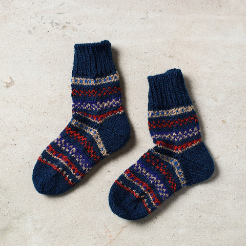  Blue Kumaun Hand Knitted Woolen Socks - Kids