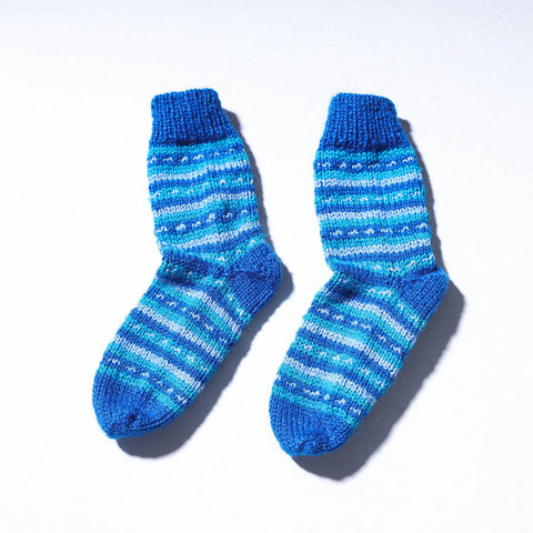  Blue Kumaun Hand Knitted Woolen Socks - Kids