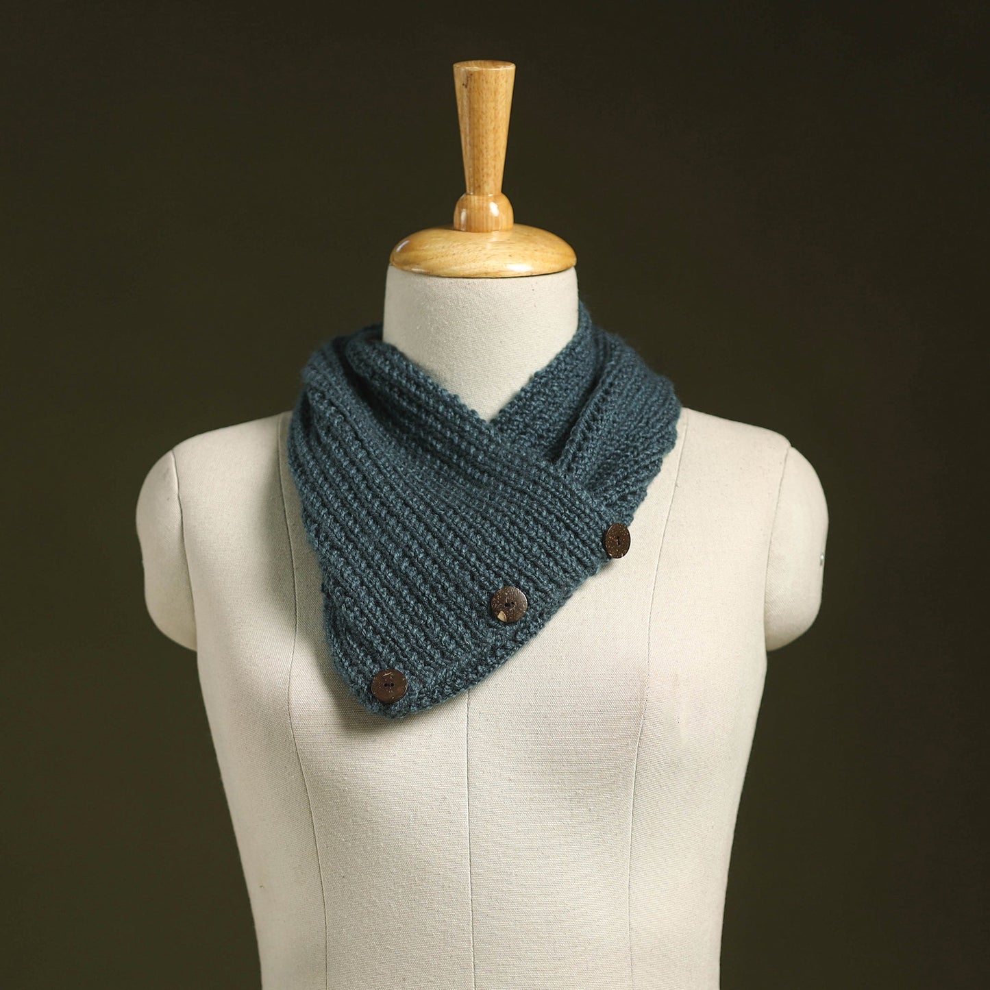 Blue - kumaun hand knitted woollen button cowl 24