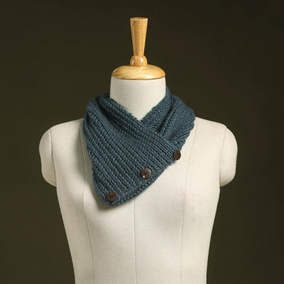Blue - kumaun hand knitted woollen button cowl 24