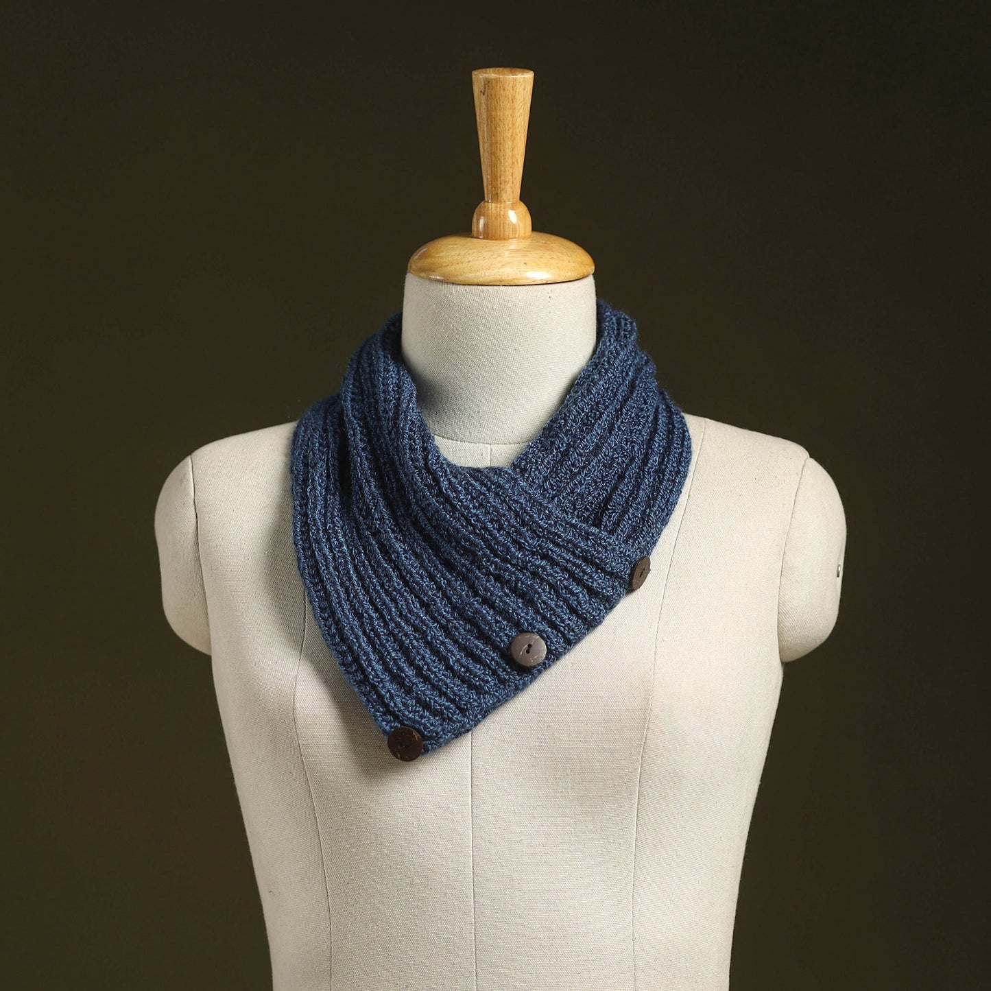 Blue - kumaun hand knitted woollen button cowl 34