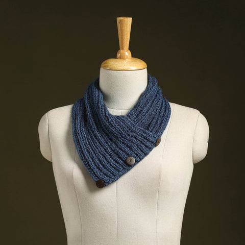 Blue - kumaun hand knitted woollen button cowl 34