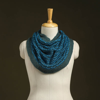 Blue - kumaun hand knitted woollen cowl 04 - handcrafted
