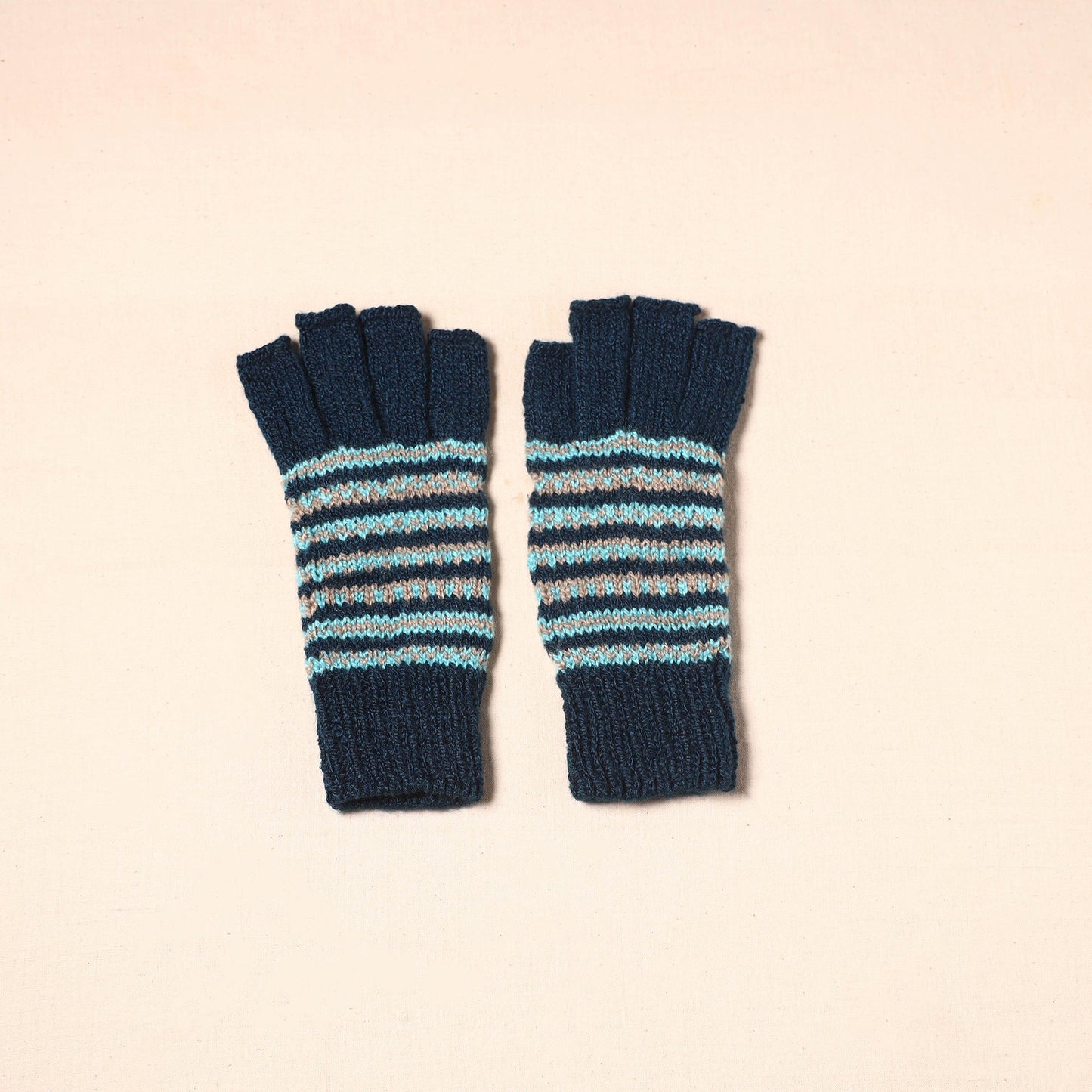Blue Kumaun Hand Knitted Woollen Hand Gloves (Adult)