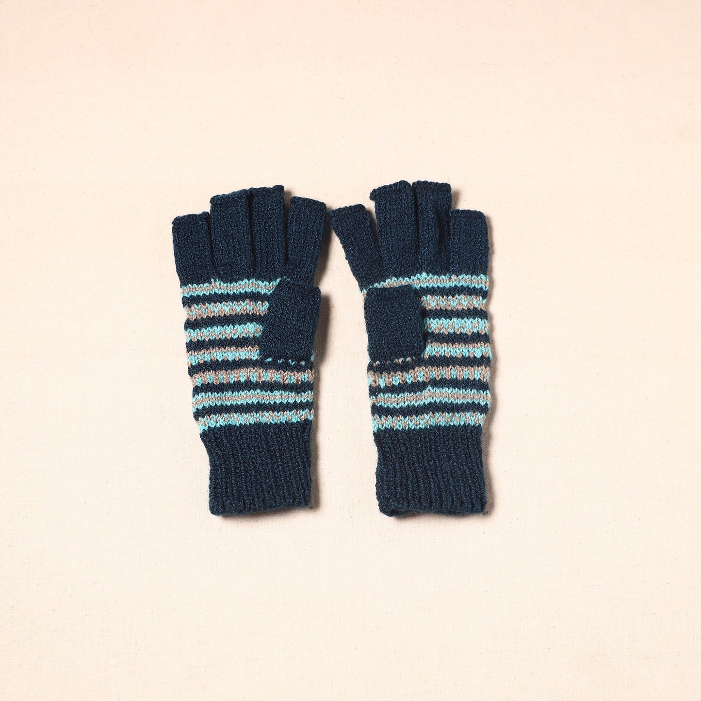 Blue Kumaun Hand Knitted Woollen Hand Gloves (Adult)