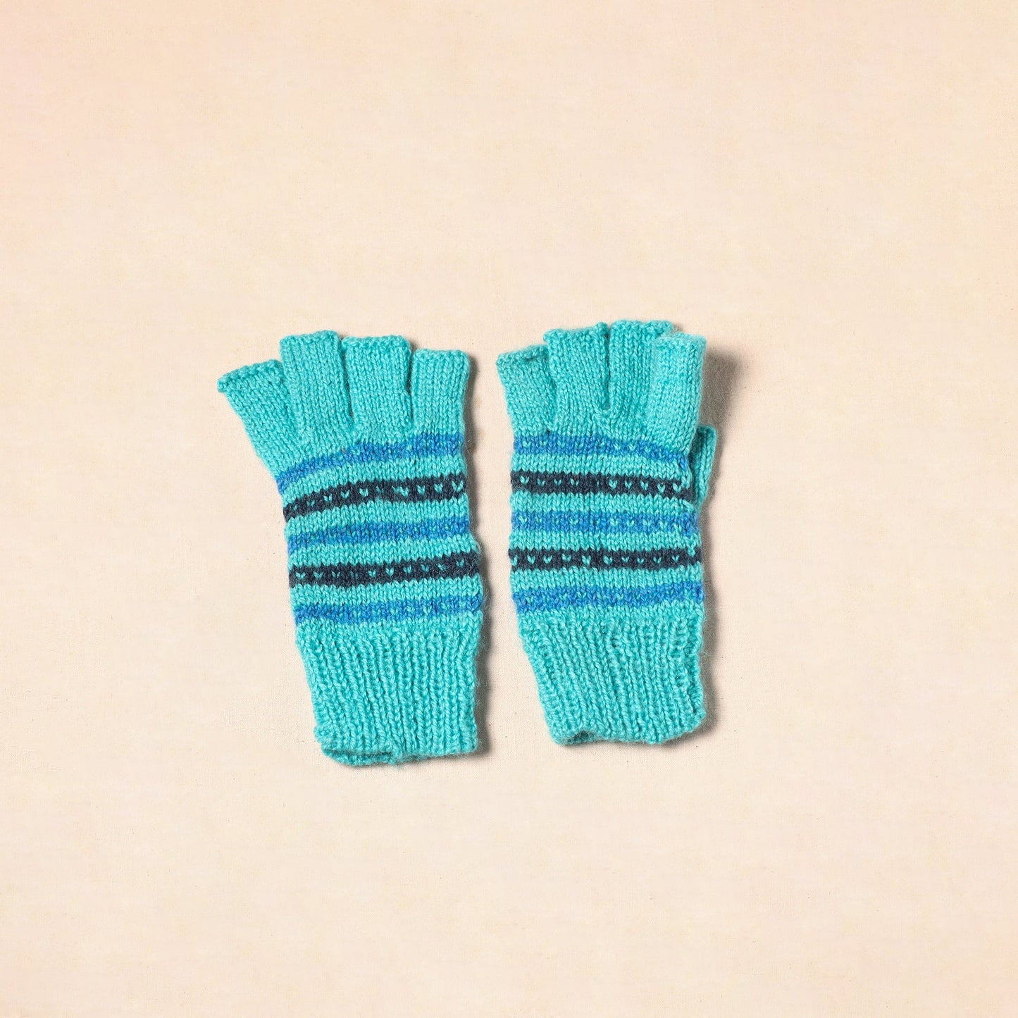 Blue Kumaun Hand Knitted Woollen Hand Gloves (Adult)