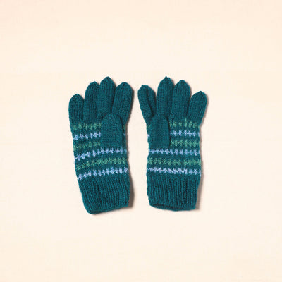 Green Kumaun Hand Knitted Woollen Hand Gloves (Adult)
