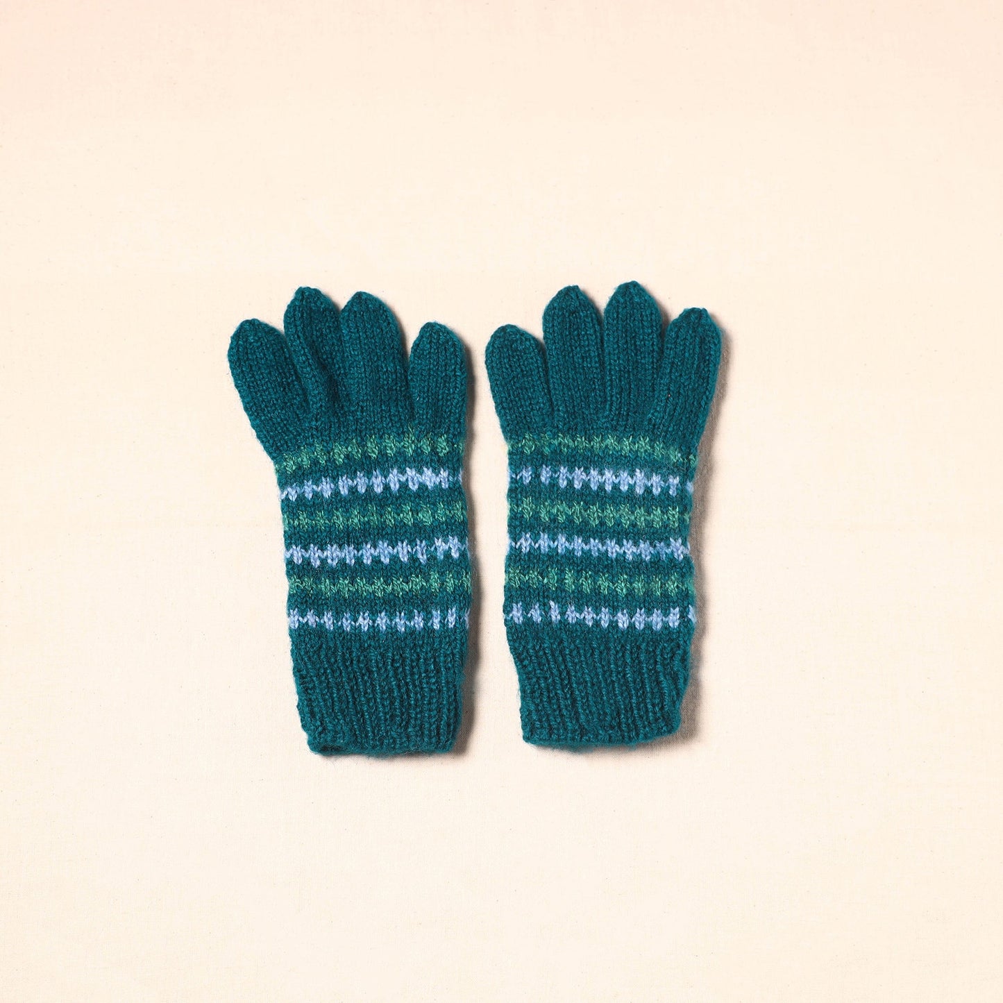 Green Kumaun Hand Knitted Woollen Hand Gloves (Adult)