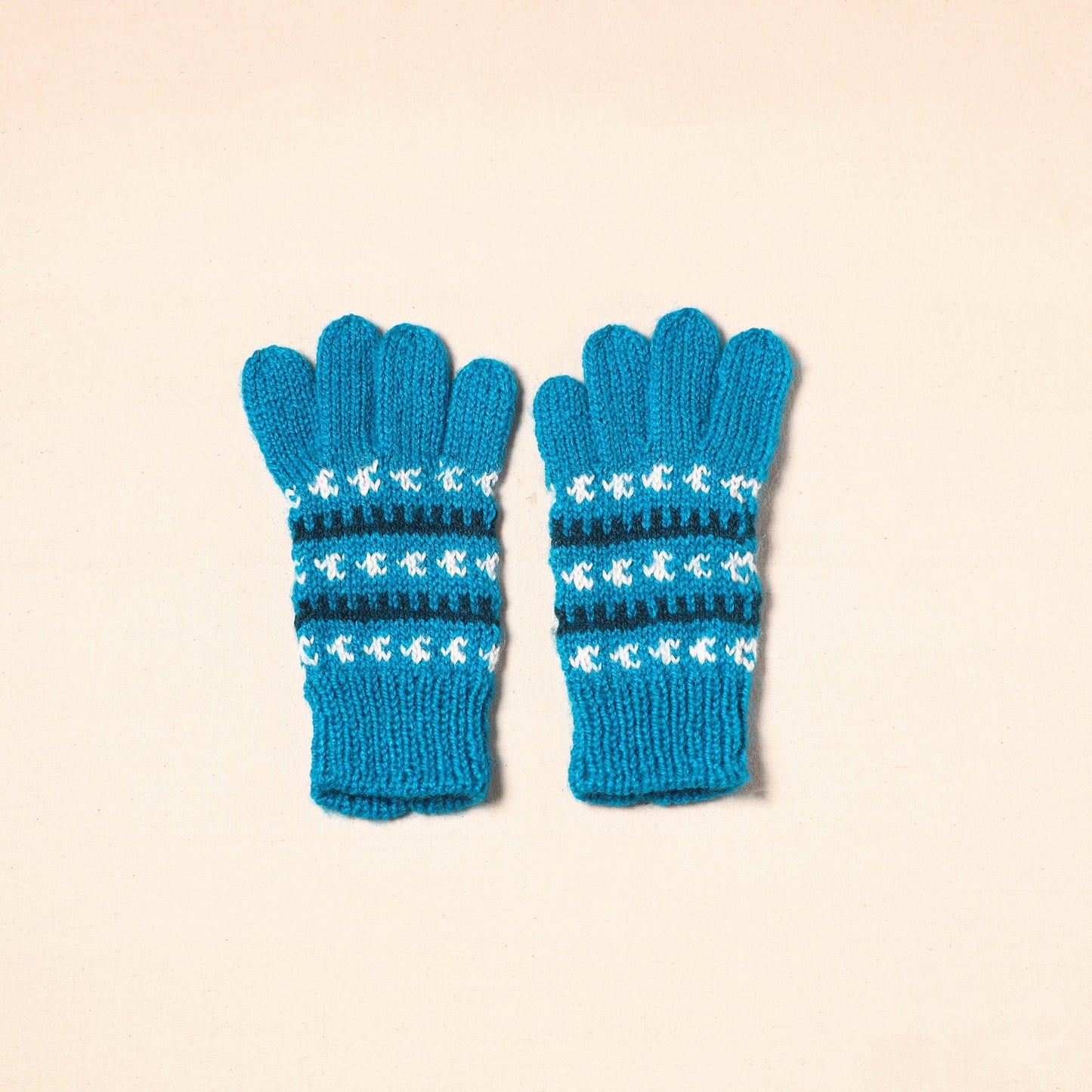 Blue Kumaun Hand Knitted Woollen Hand Gloves (Adult)