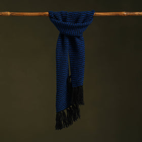 Blue - kumaun hand knitted woollen muffler 26 - handcrafted