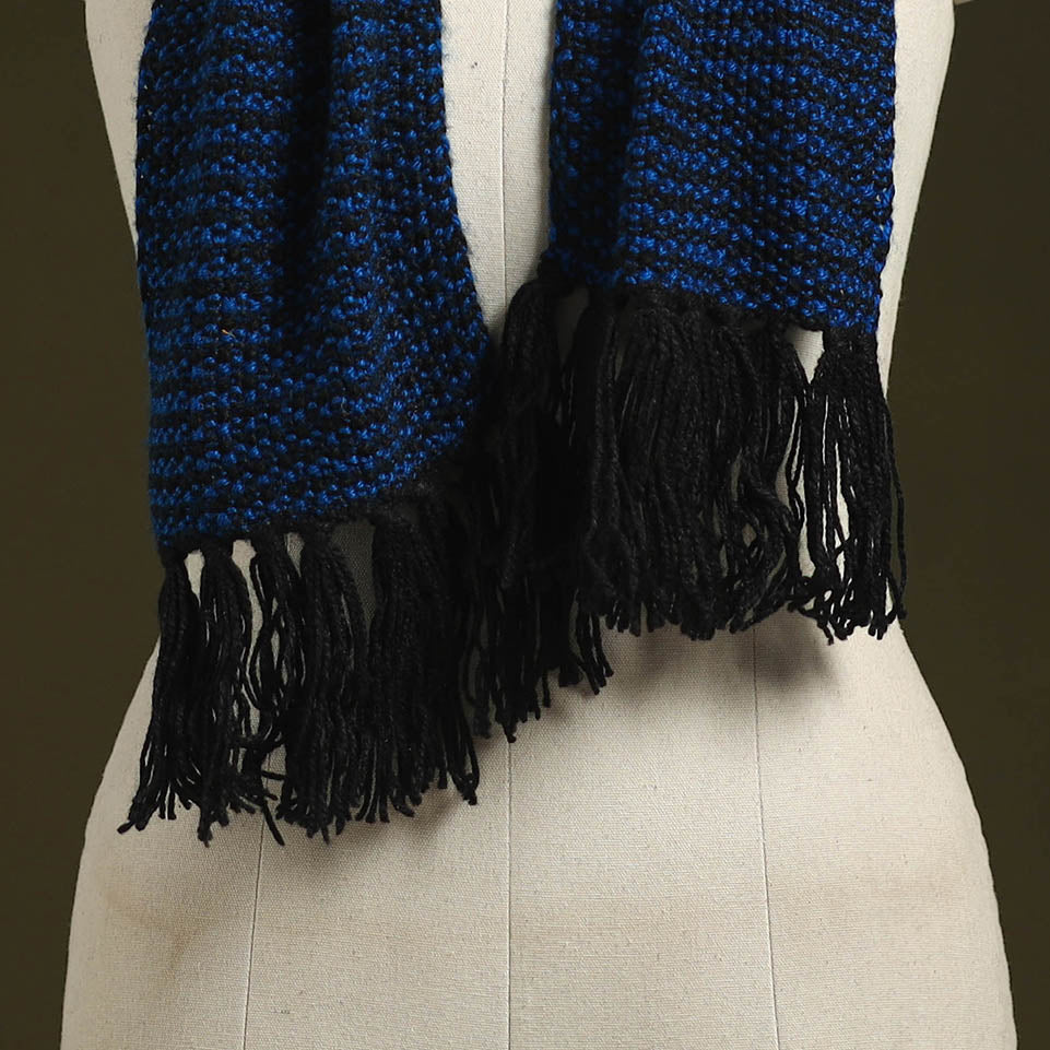 Blue - kumaun hand knitted woollen muffler 26 - handcrafted