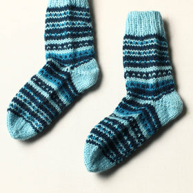  Blue Kumaun Hand Knitted Woolen Socks - Kids