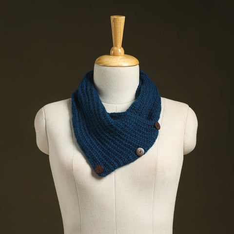 Blue - kumaun hand knitted woollen button cowl 30