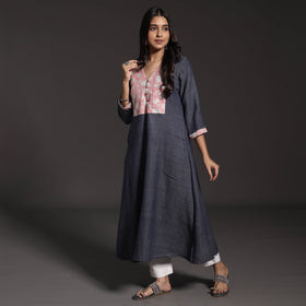 Kumaun Handwoven Merino Wool with Sanganeri Patchwork Long Kurta