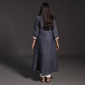 Blue - kumaun handwoven a-line merino woolen kurta